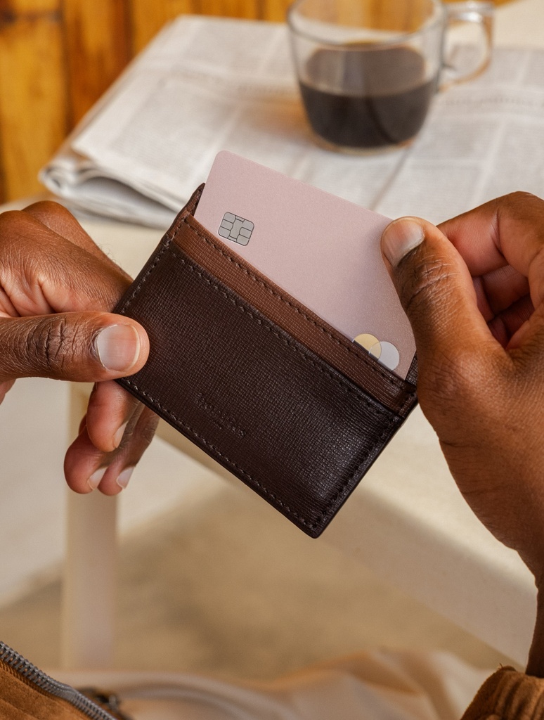Brown saffiano leather card holder | Jasper Espresso | Bobbies