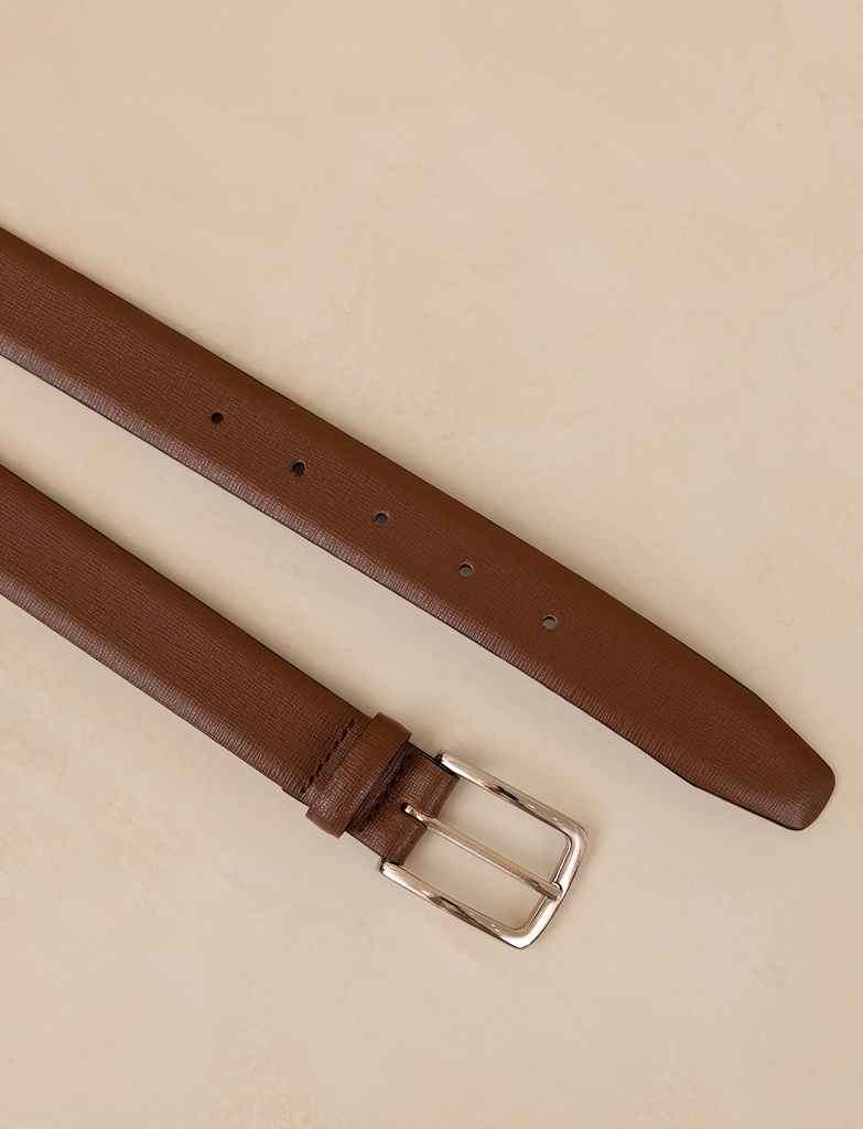 Men's brown saffiano leather belt | Wagram 0 | Bobbies