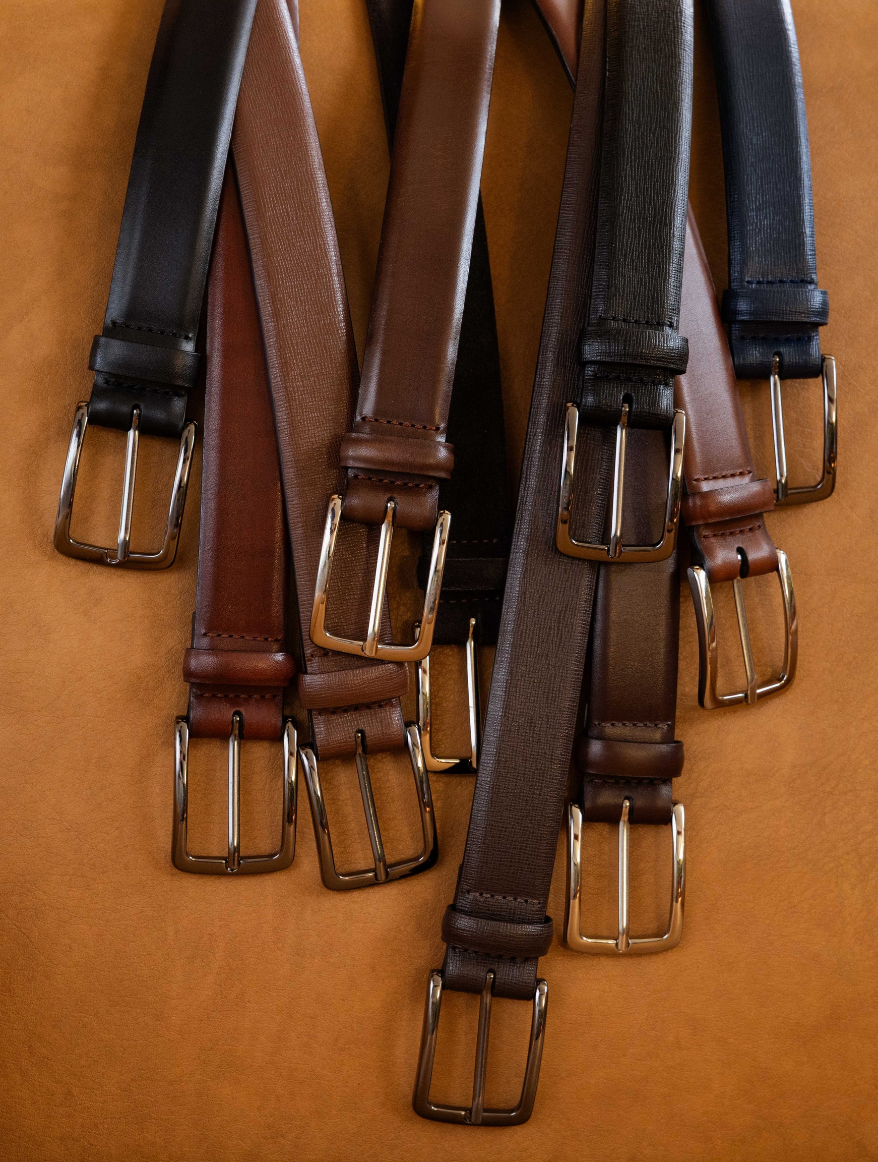 Men's brown saffiano leather belt | Wagram 0 | Bobbies