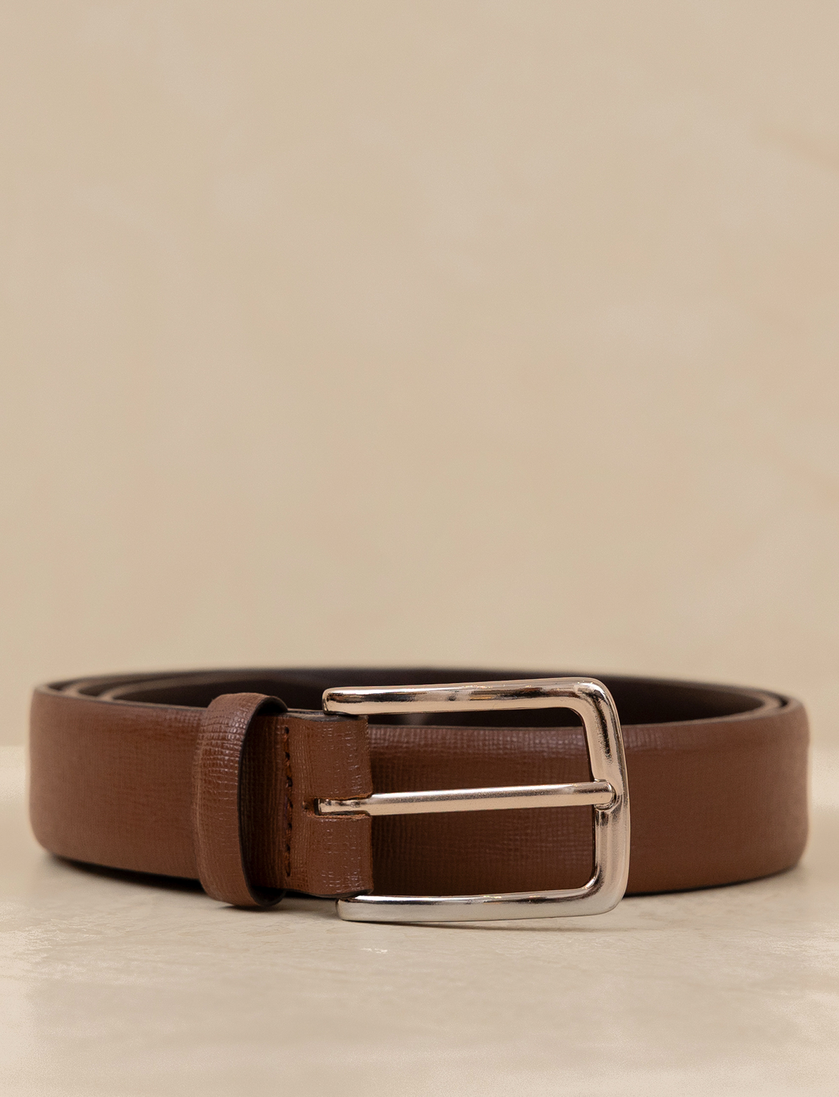 MERAVEL OTONA NO GACHABELT 茶色 Men's brown saffiano leather belt | Wagram 0 | Bobbies