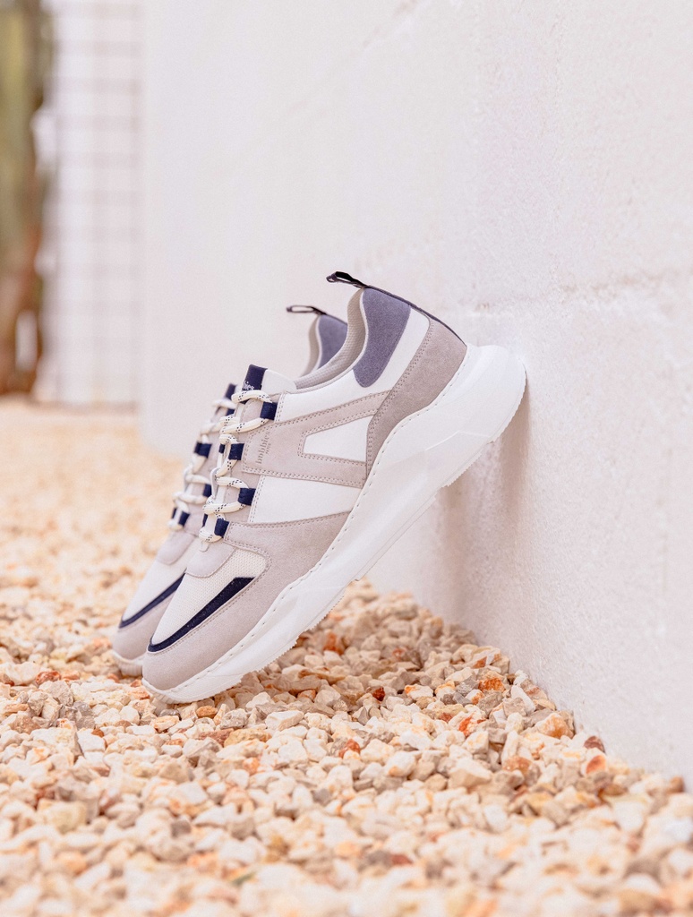 Baskets : Lennox - Blanc - Marine - Denim - Gris