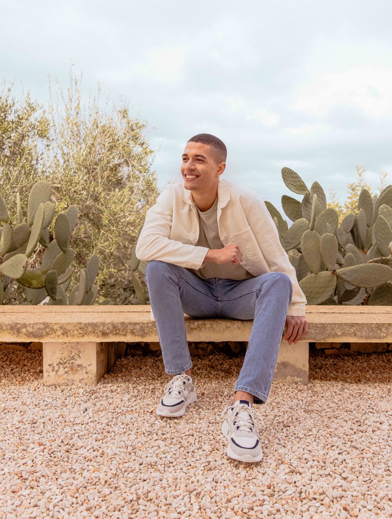 Baskets : Lennox - Blanc - Marine - Denim - Gris