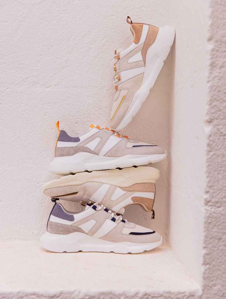 Baskets : Lennox - Blanc - Marine - Denim - Gris