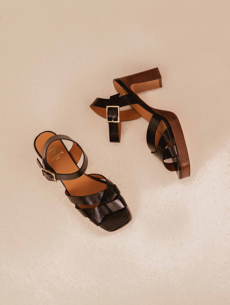 Heeled Sandals : Donna - Black Vinyl