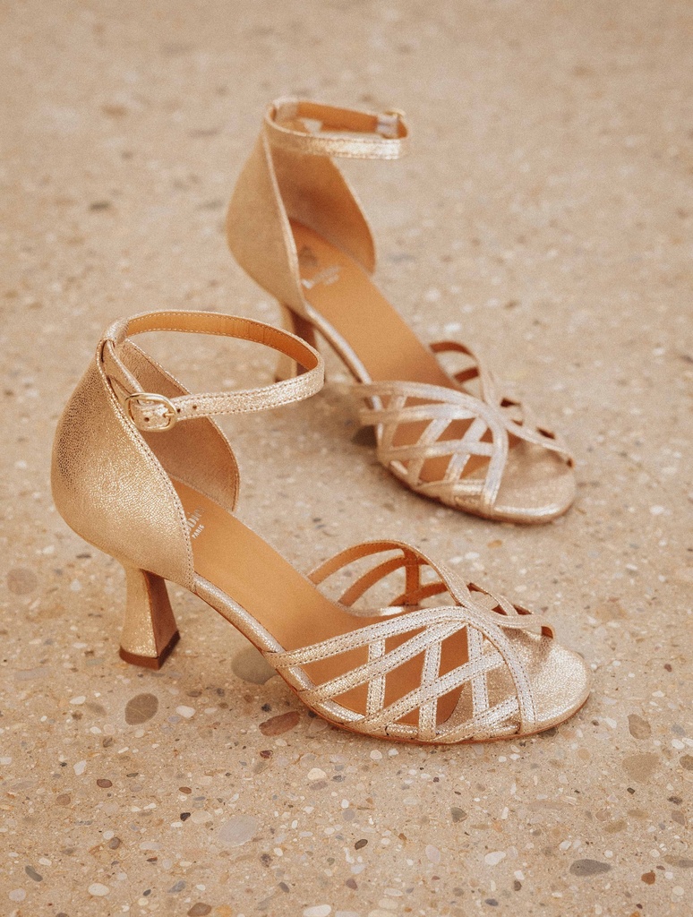 Haé Iridescent Champagne - High-heeled sandals in gold lamé leather -  Wedding shoes for bride and ceremony
