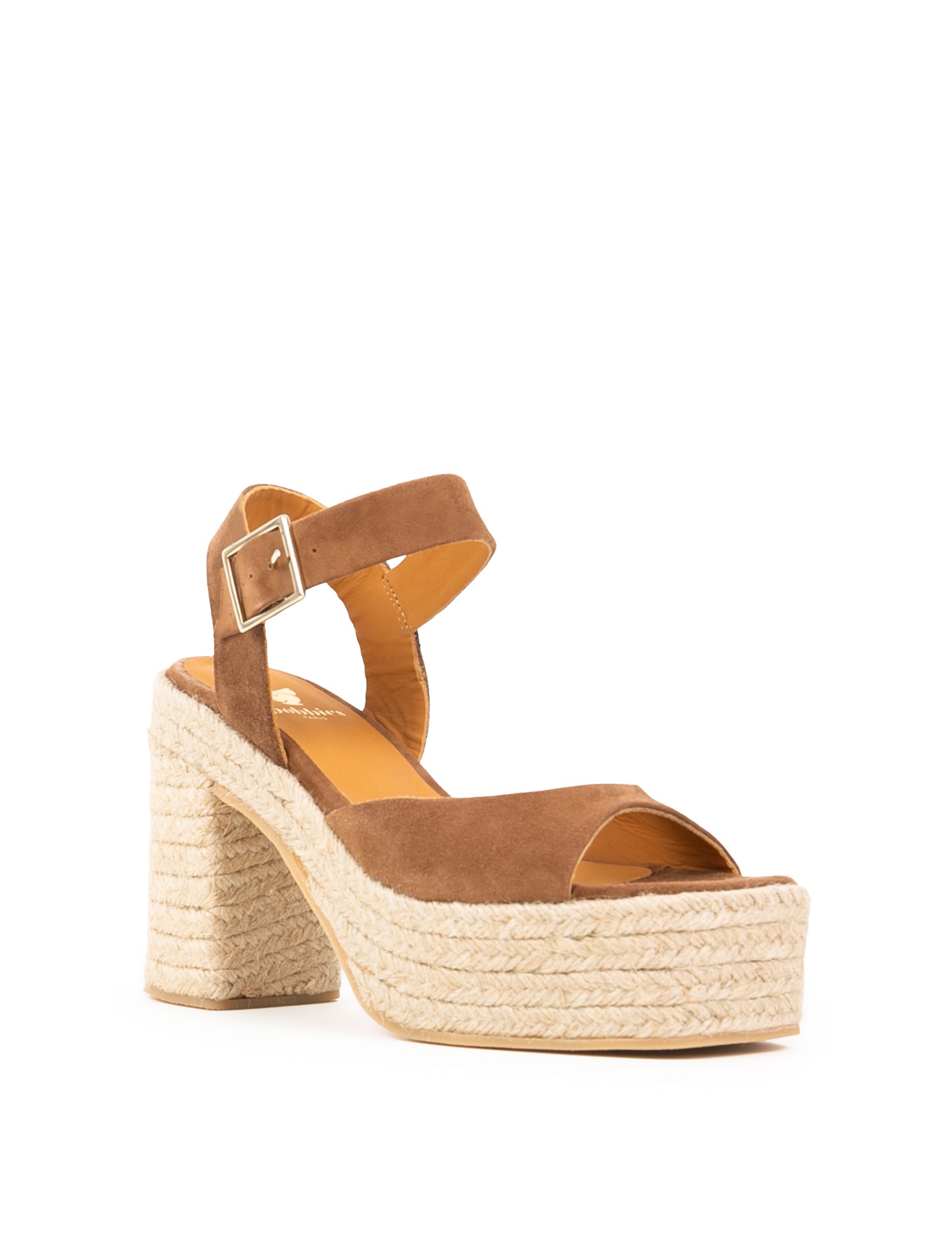 Ruby Wild Land - Espadrille wedge sandals in camel brown suede leather