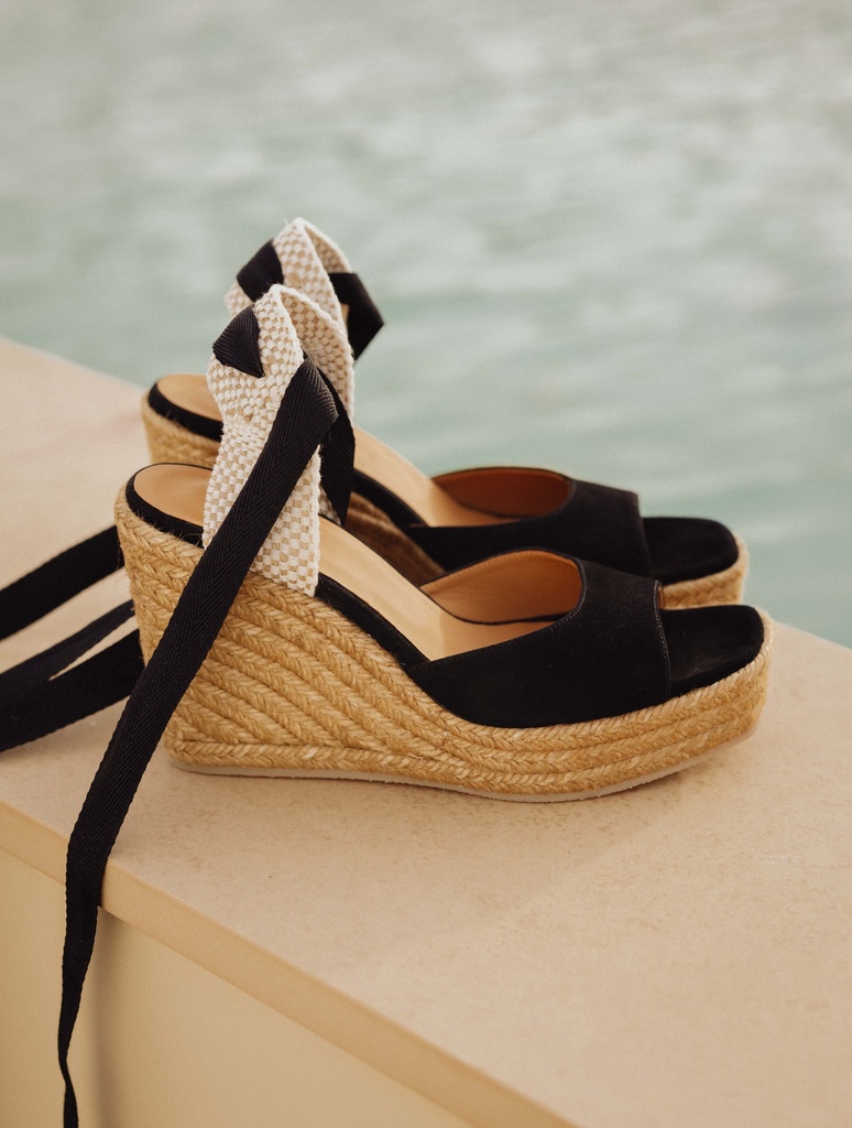 Summer Black - Wedge espadrilles in black suede leather