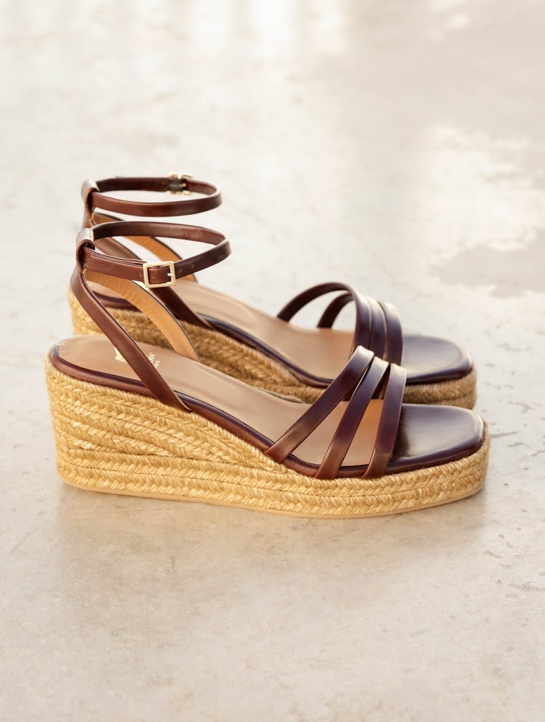 Bruna Brownie - Wedges espadrilles in brown leather with ankle strap