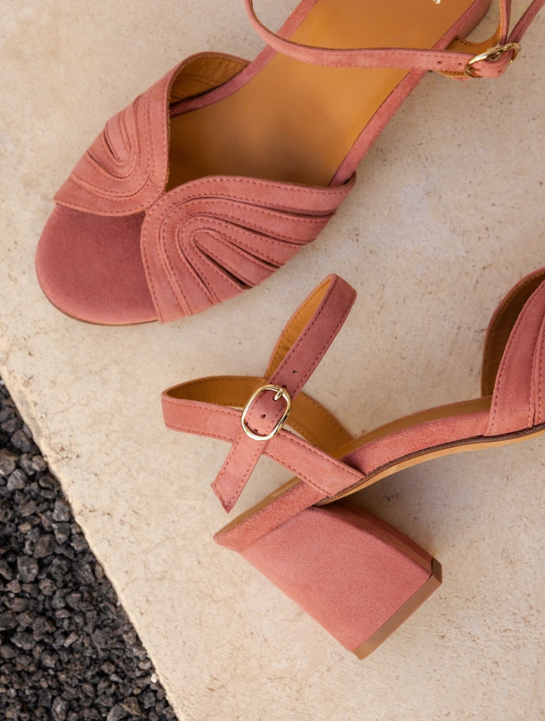Eileen Antique Pink - Mid-heeled sandals in pink suede leather - Wedding  shoes for bride and ceremony