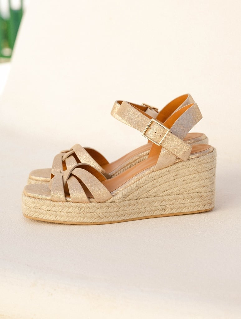 Espadrille Wedges : Hisa - Iridescent Champagne