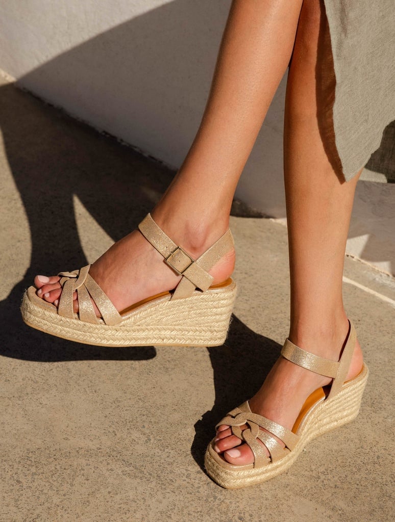 Espadrille Wedges : Hisa - Iridescent Champagne