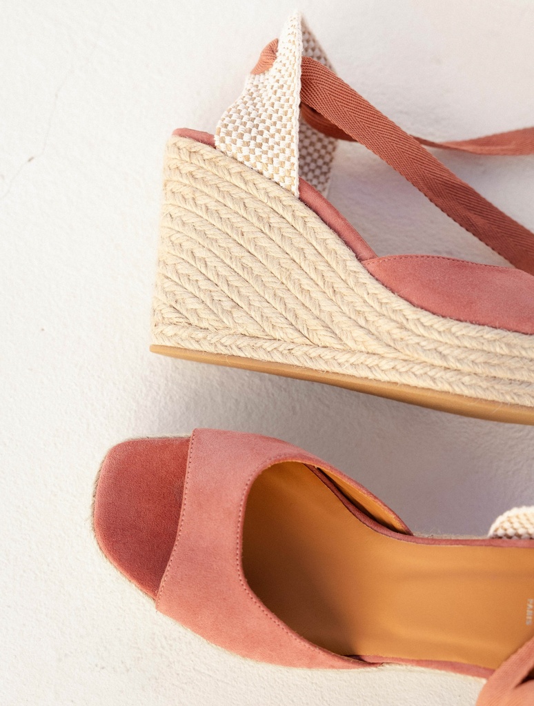 Summer Antique Pink - Wedges espadrilles in pink suede leather with laces