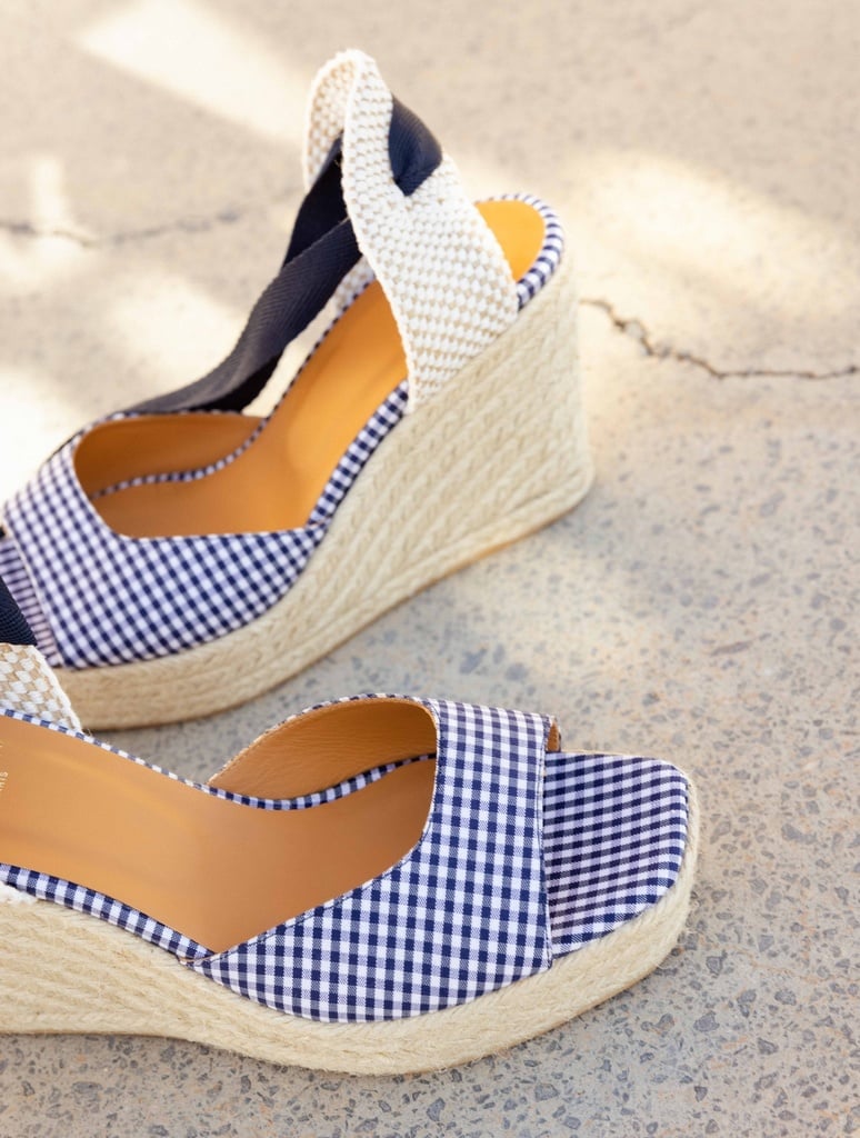 Espadrille Wedges : Summer - Navy Gingham