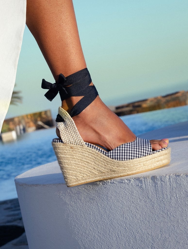 Espadrille Wedges : Summer - Navy Gingham