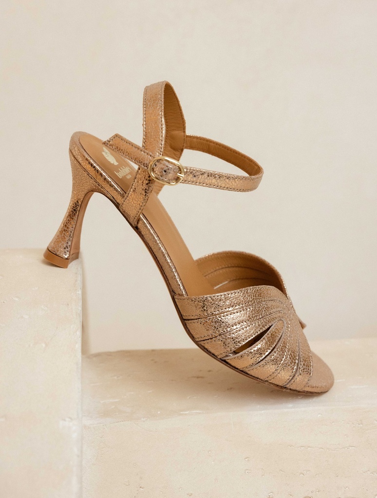 Women's gold leather high-heel wedding sandals | Alya Sepia Gold