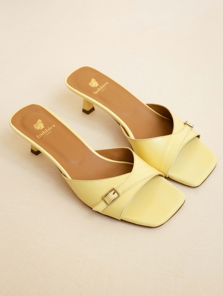 Women's yellow patent leather low-heel mules | June Frosted Lemon