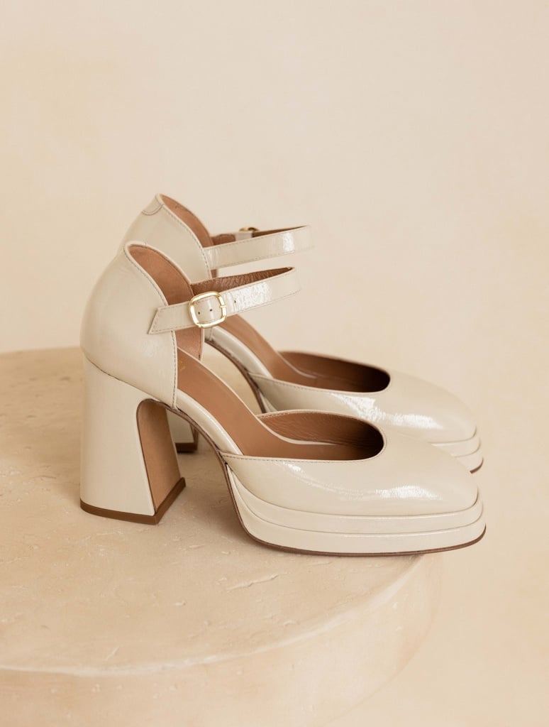 Women's white patent leather platform Mary Janes | Michelle