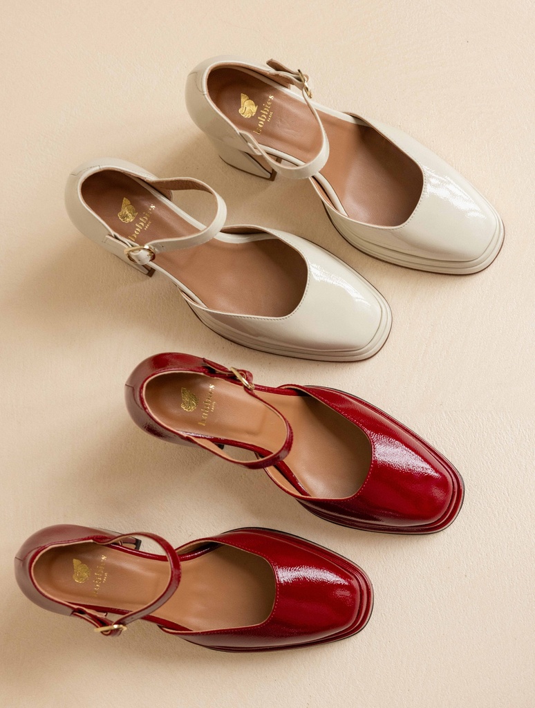 Women's white patent leather platform Mary Janes | Michelle