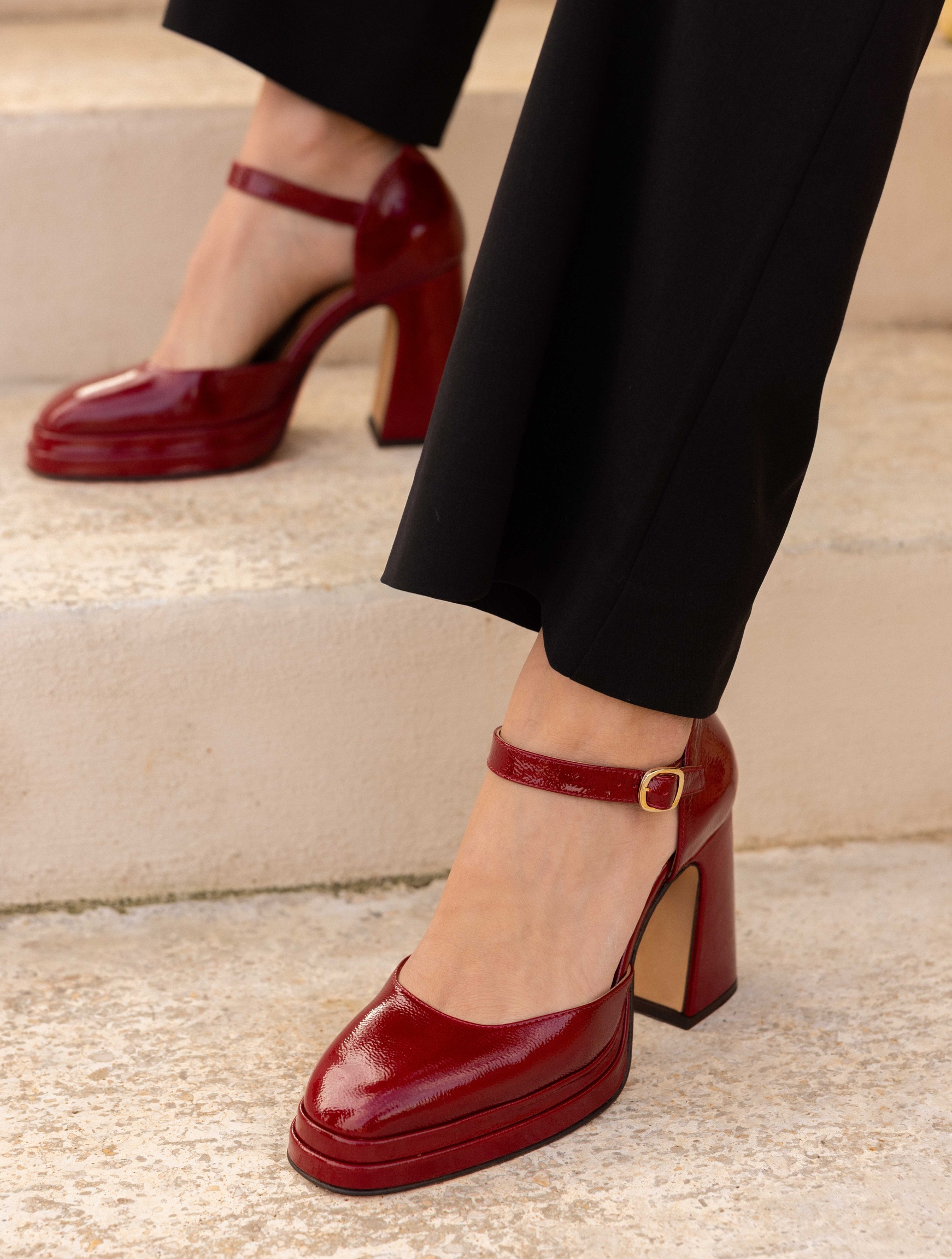Women's red patent leather platform Mary Janes | Michelle Cherry