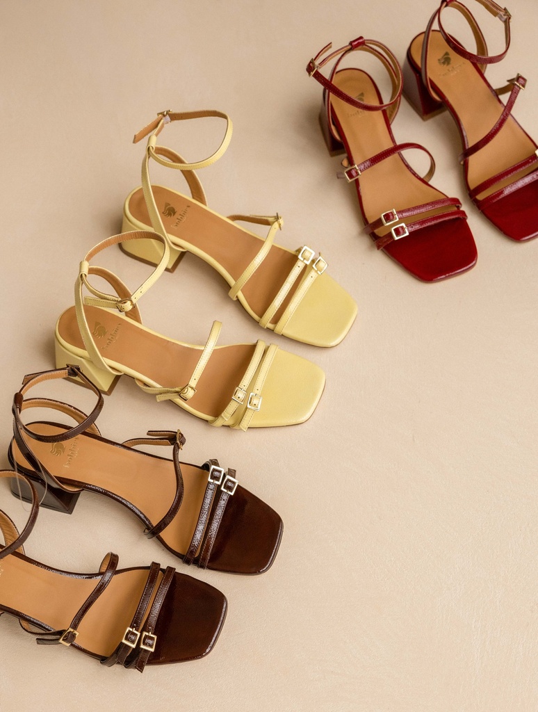 Women's red patent leather buckle-strap sandals | Vivy Cherry