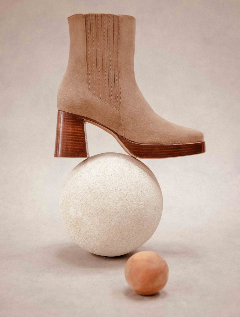 High-Heels Stiefel : Solveig - Taupe Mohair