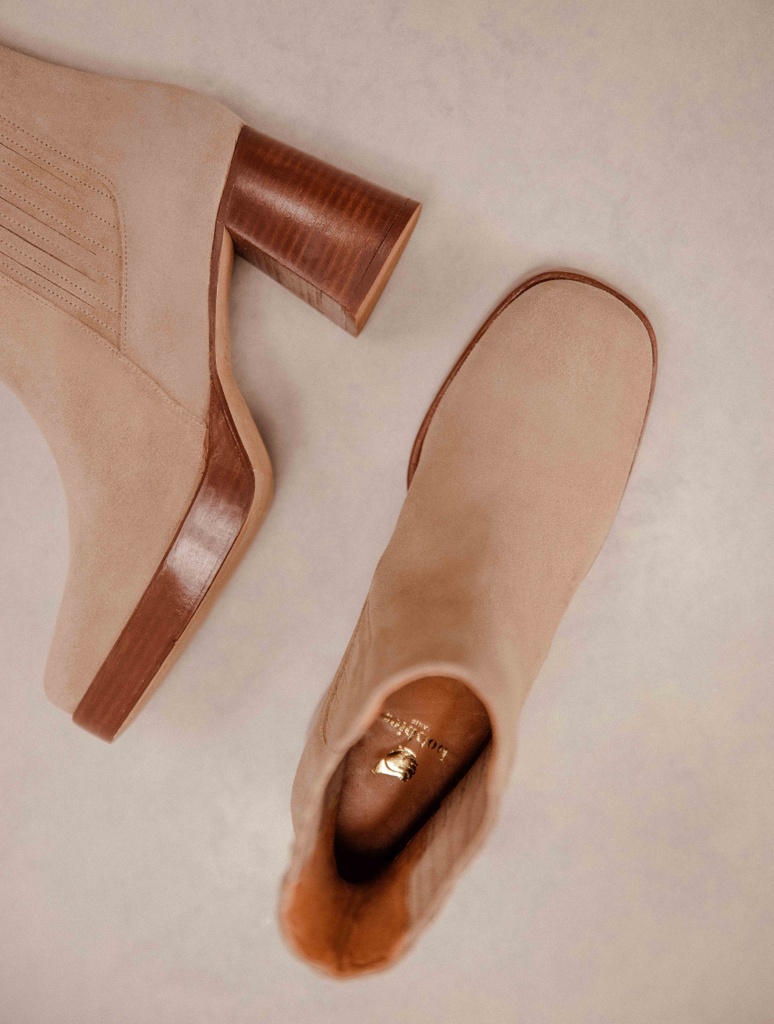 High-Heels Stiefel : Solveig - Taupe Mohair