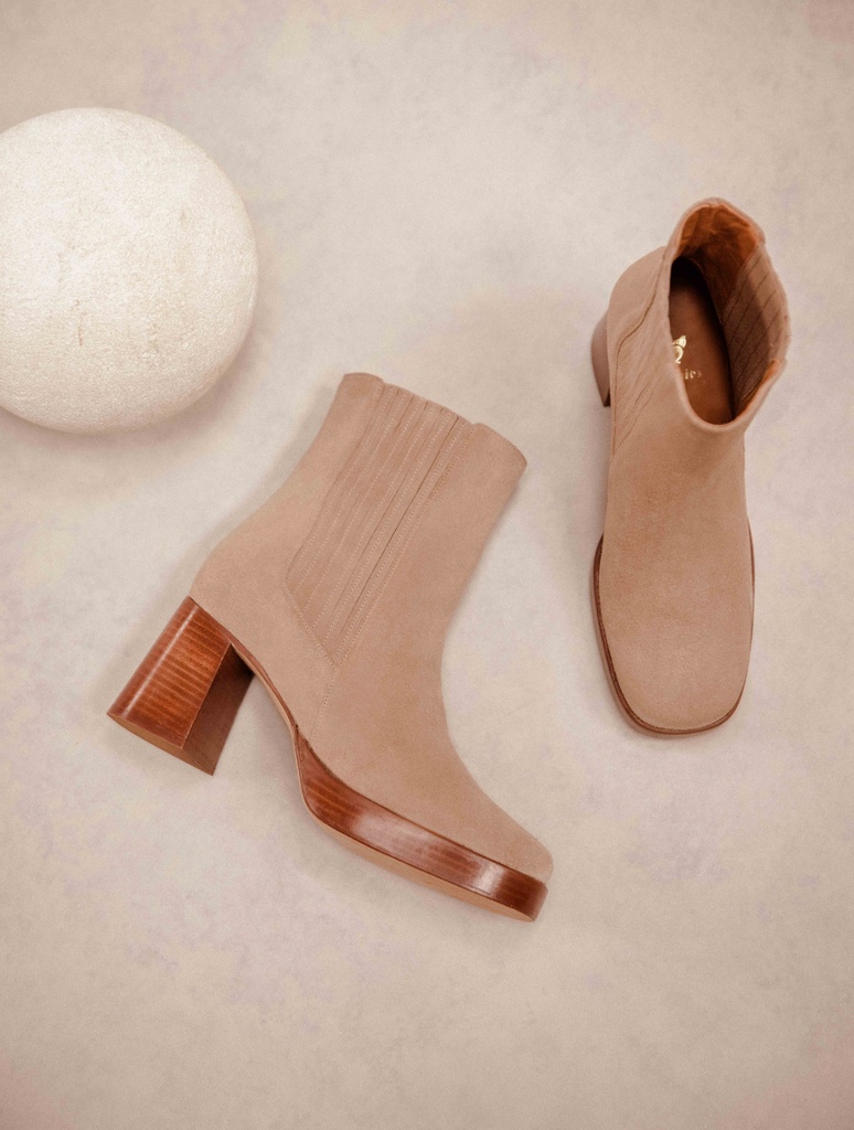 High-Heels Stiefel : Solveig - Taupe Mohair