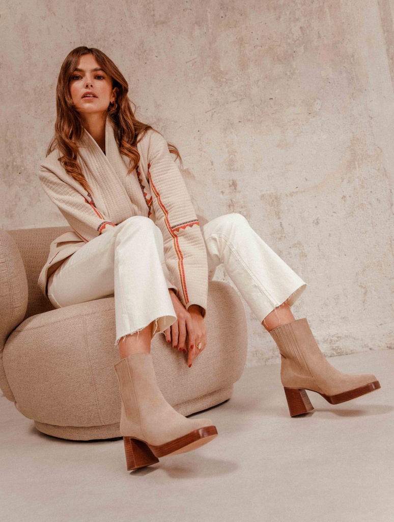 High-Heels Stiefel : Solveig - Taupe Mohair