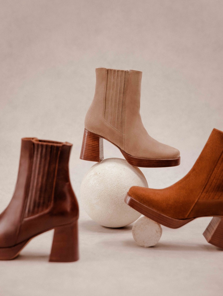 High-Heels Stiefel : Solveig - Taupe Mohair