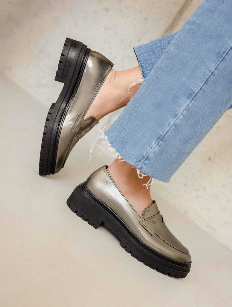 Mocassins Femme à Plateforme épaisse - Semelle 6.3 Cm, Cuir Vegan Verni - Confortable, Style Tendance, Facile à Enfiler