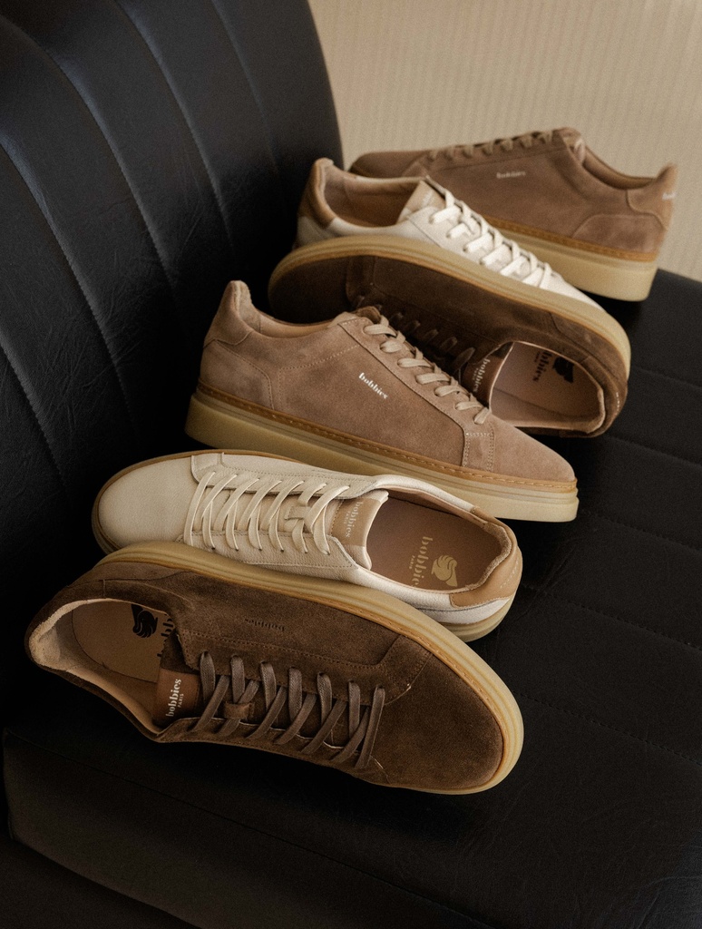 Mikko Antelope - Lace-up sneakers in taupe beige suede leather