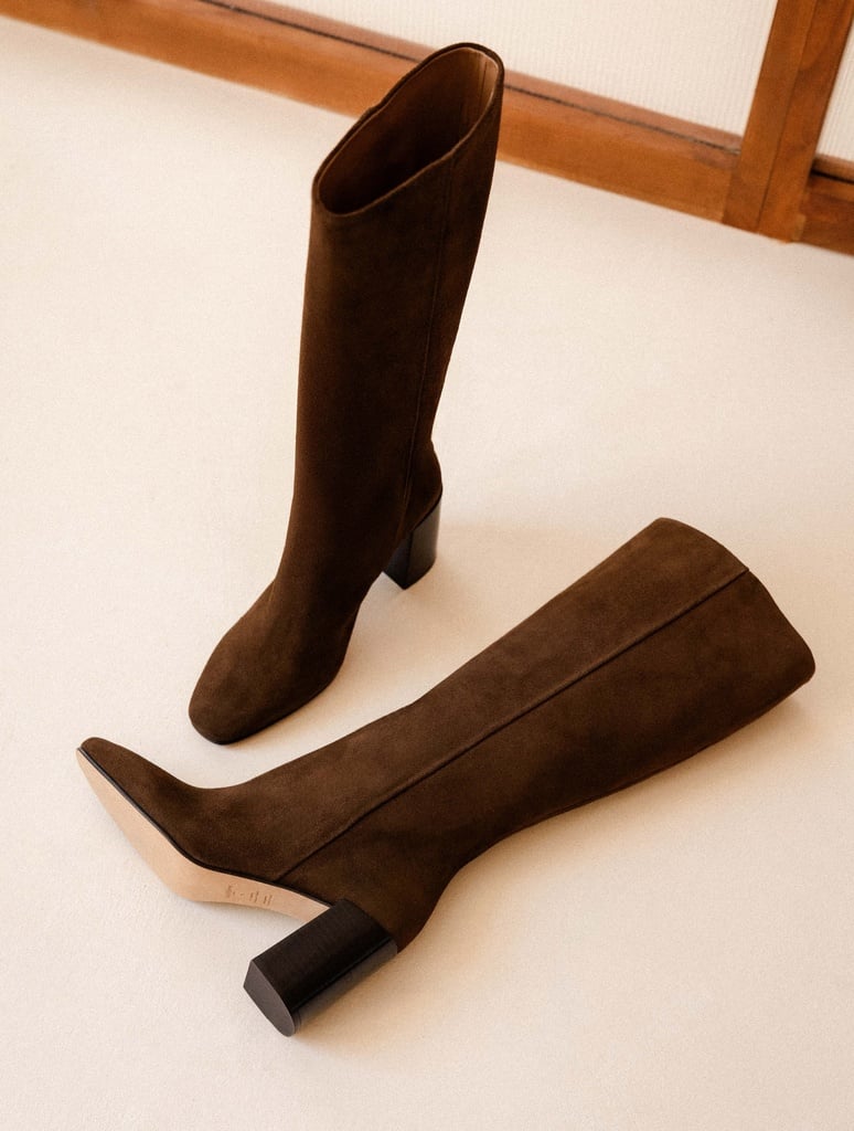 Women's high heel suede leather boots brown | Hisaé Rockies Brown