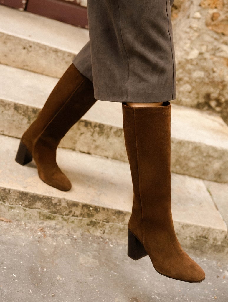Women's high heel suede leather boots brown | Hisaé Rockies Brown