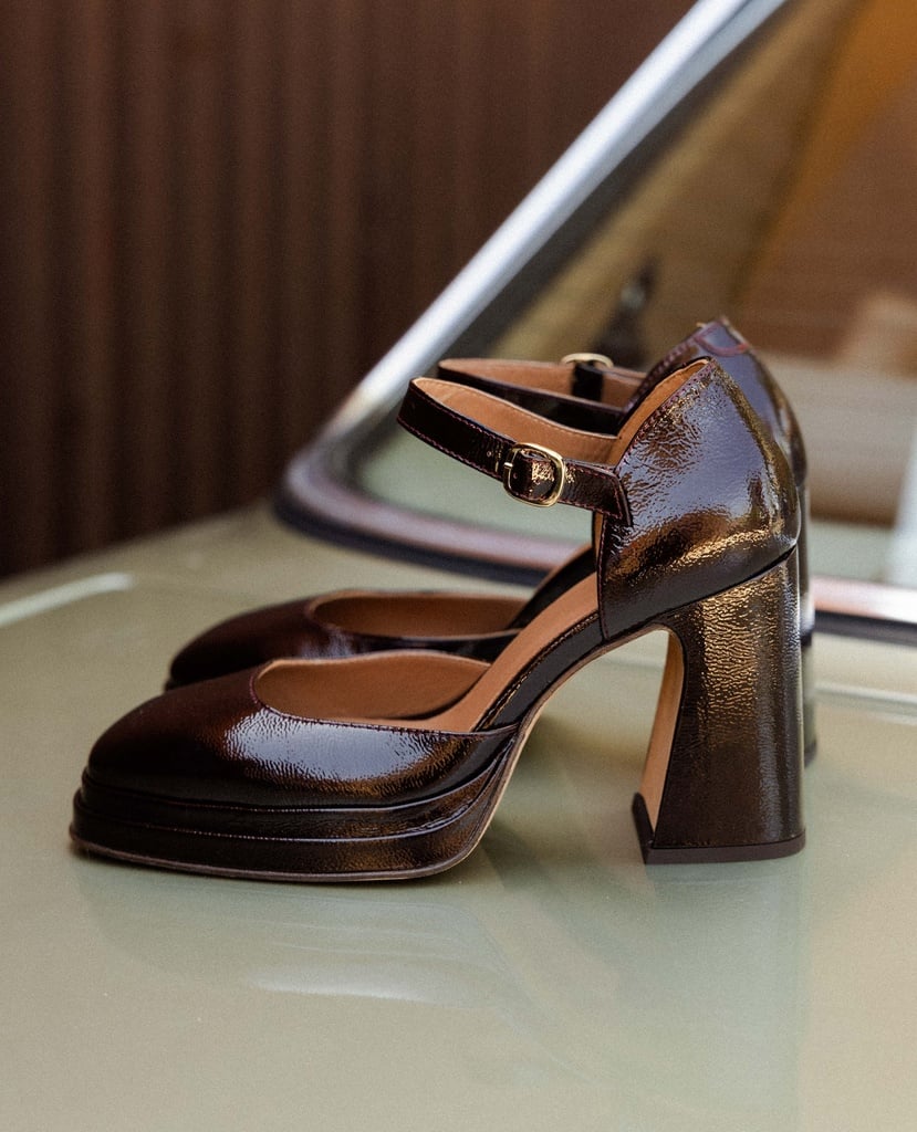 Women's platform patent leather Mary Jane shoes burgundy