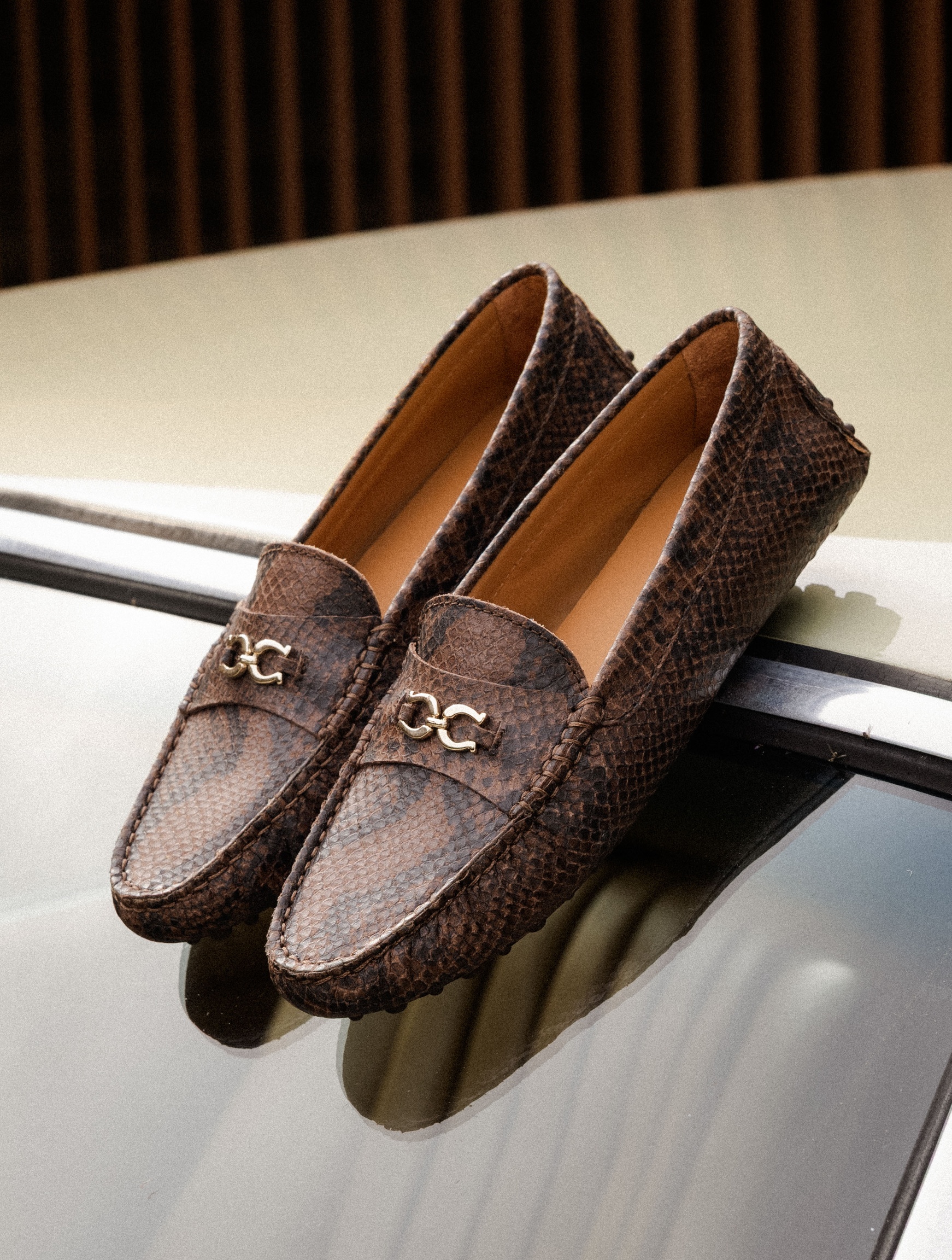 Women's studded horsebit leather loafers snakeskin | Nohlie Cobra